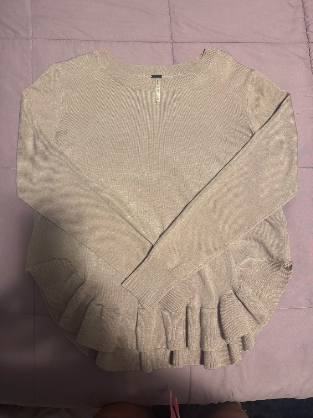 Poof! Light Mauve Ruffle-Hem Crewneck Sweater